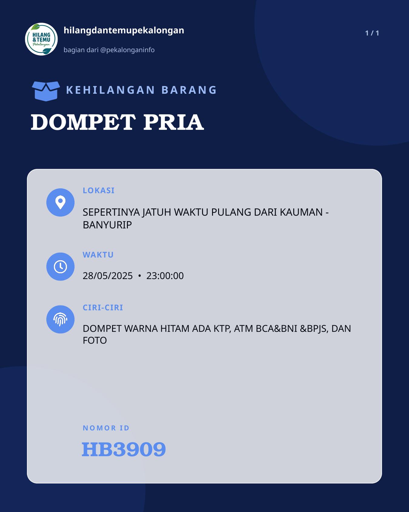 Slide laporan DOMPET PRIA (HB3909)