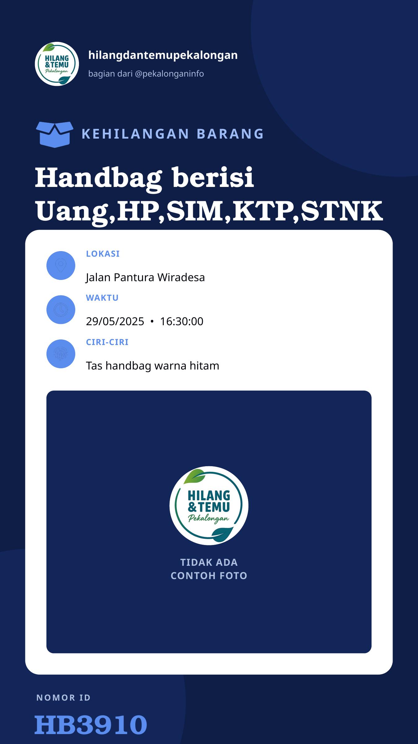 Story 9:16 laporan Handbag berisi Uang,HP,SIM,KTP,STNK,kunci motor