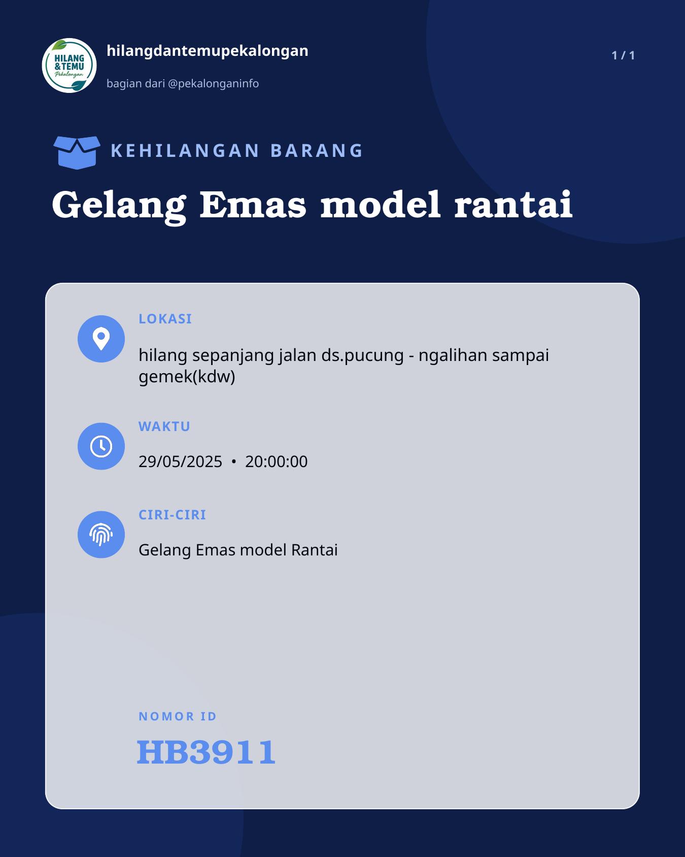 Slide laporan Gelang Emas model rantai (HB3911)