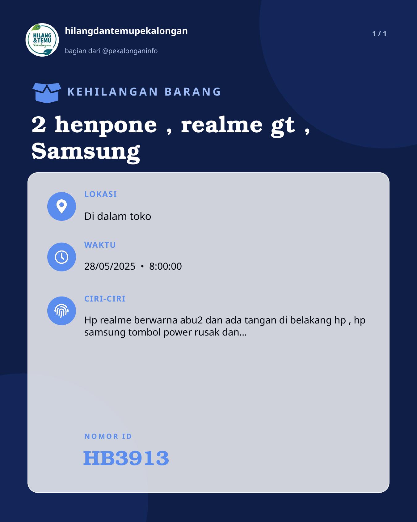 Slide laporan 2 henpone , realme gt , Samsung (HB3913)