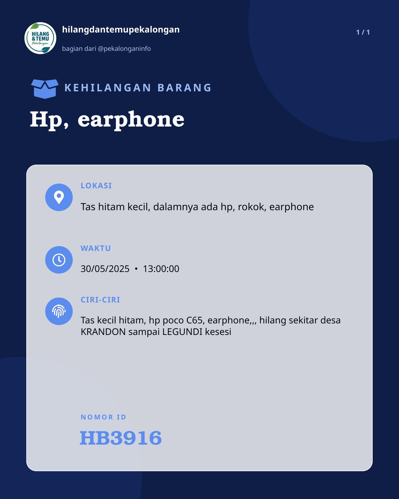 Slide laporan Hp, earphone (HB3916)