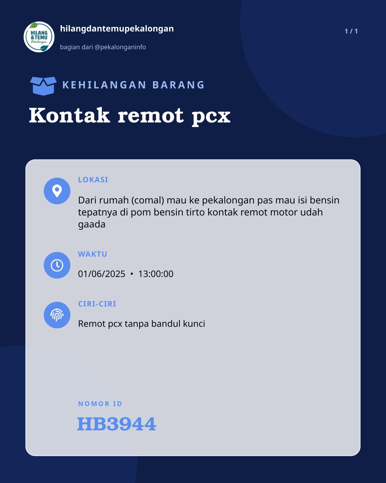Slide laporan Kontak remot pcx (HB3944)