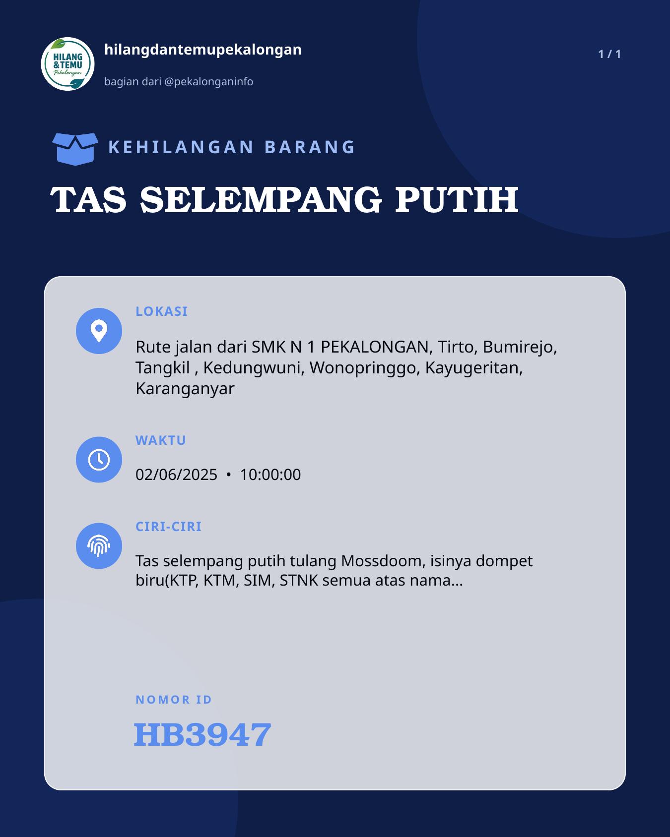 Slide laporan TAS SELEMPANG PUTIH (HB3947)