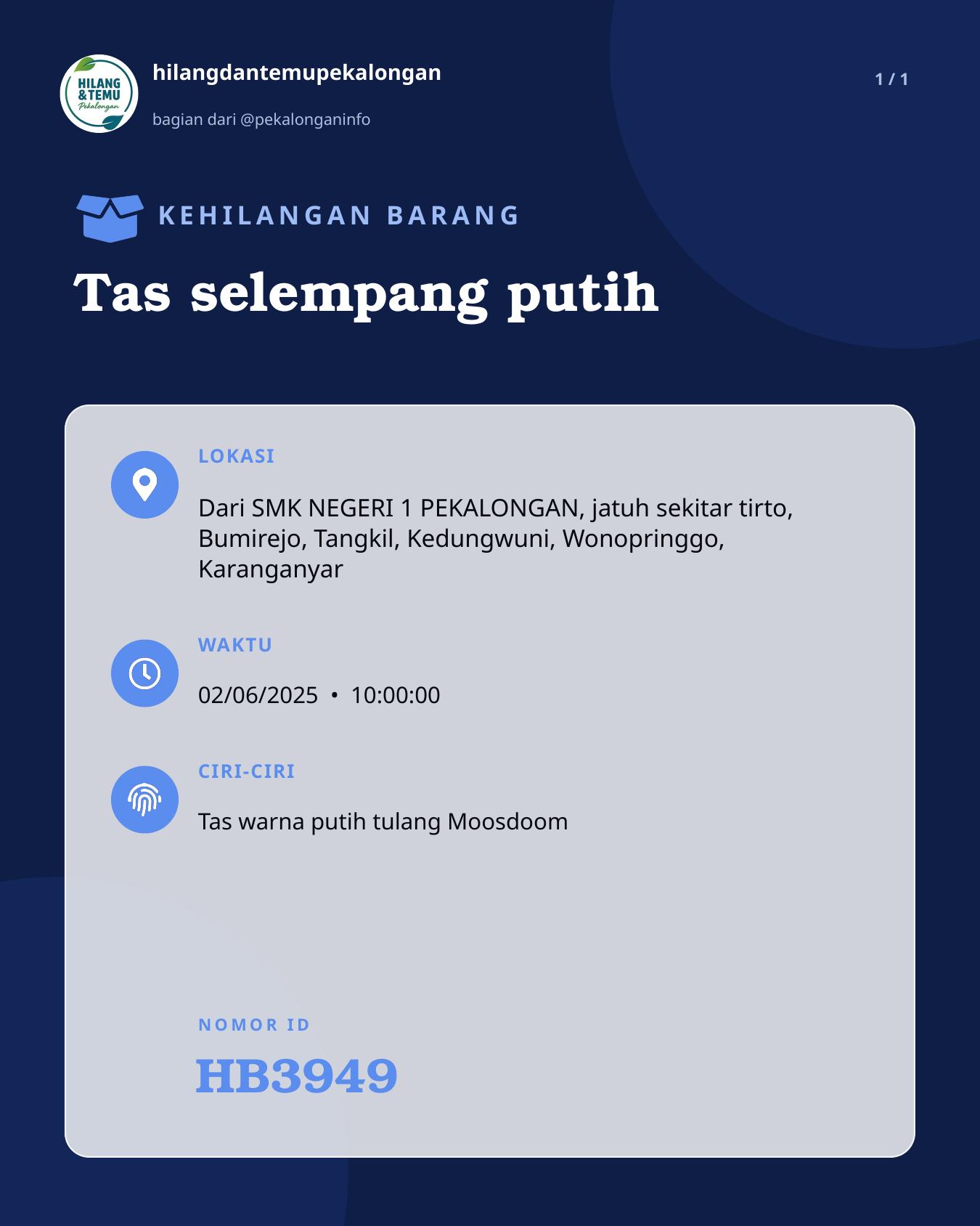 Slide laporan Tas selempang putih (HB3949)