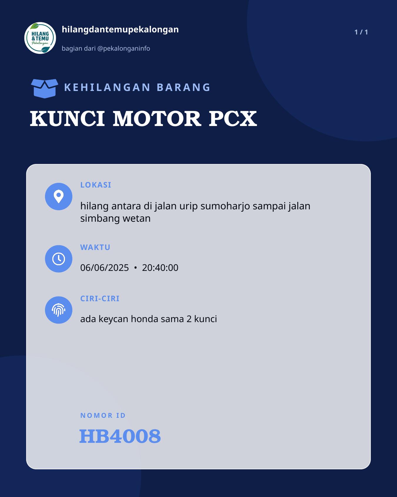 Slide laporan KUNCI MOTOR PCX (HB4008)