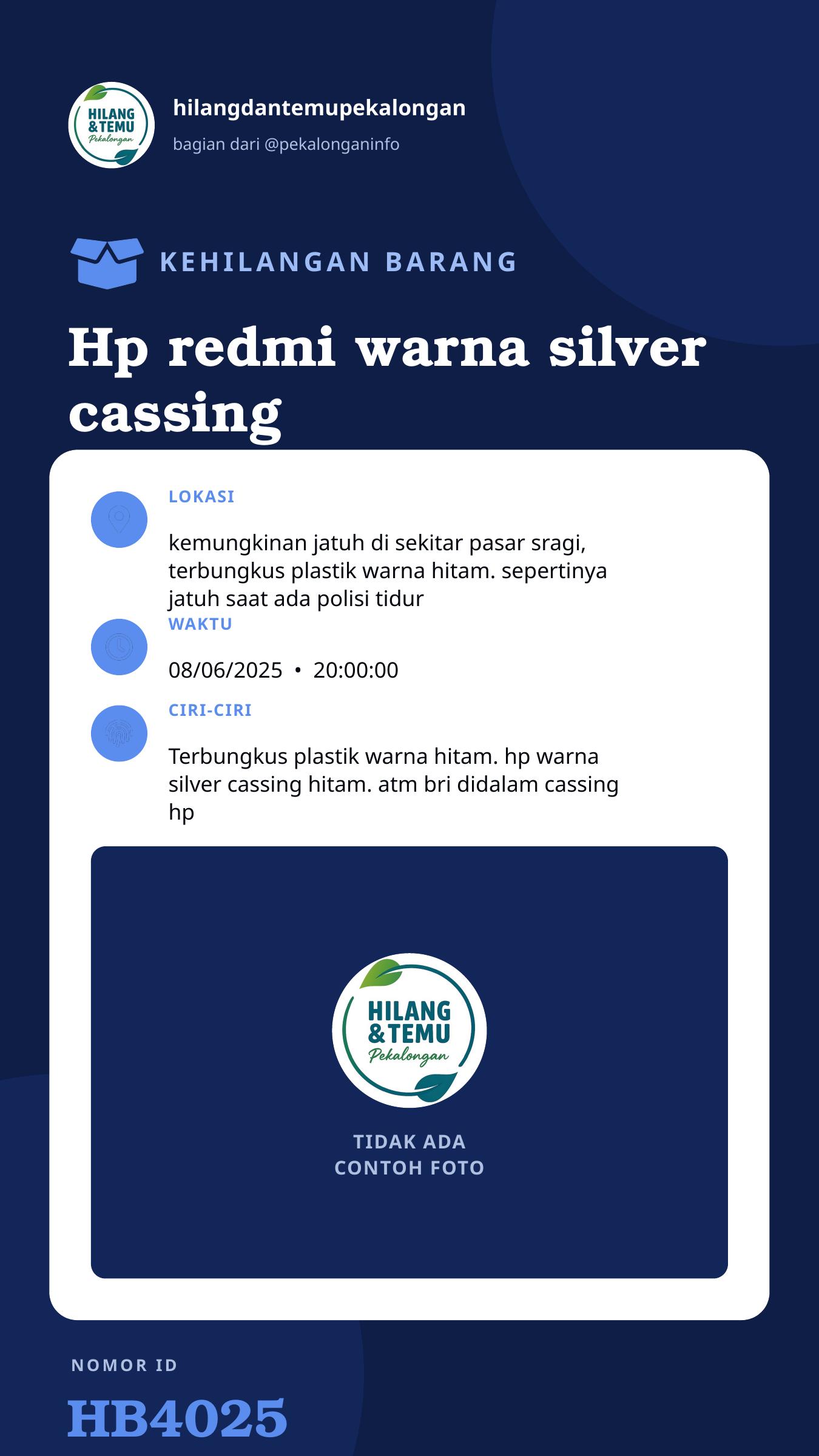 Story 9:16 laporan Hp redmi warna silver cassing hitam, atm bri (didalam plastik semua)