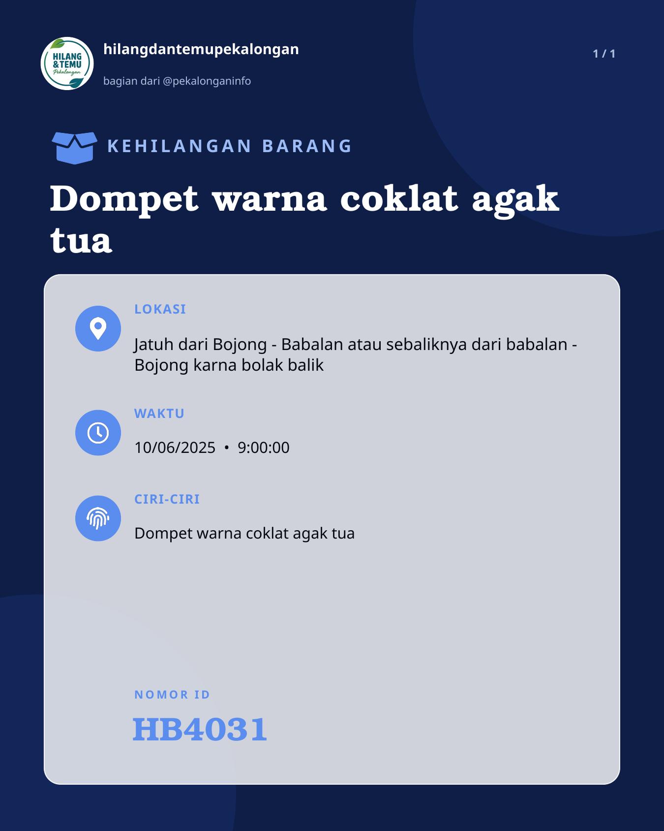 Slide laporan Dompet warna coklat agak tua (HB4031)