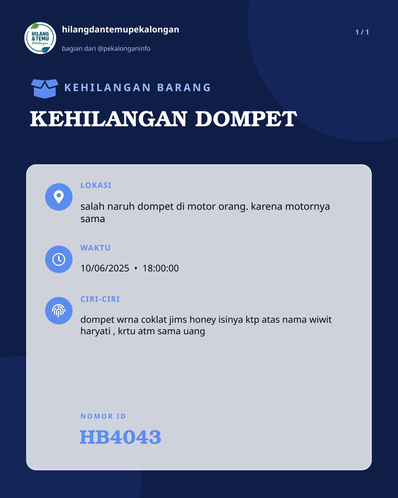 Slide laporan KEHILANGAN DOMPET (HB4043)