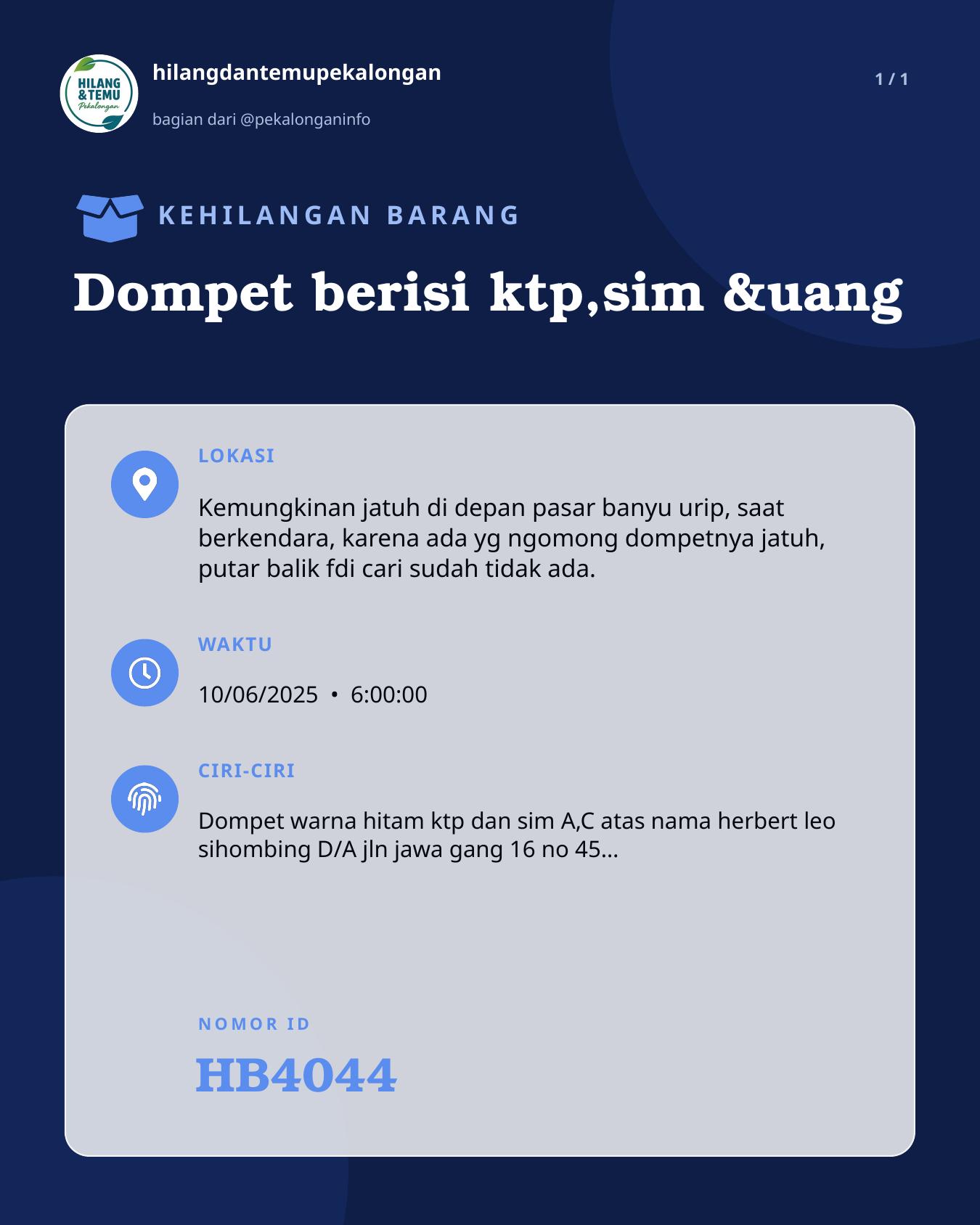 Slide laporan Dompet berisi ktp,sim &uang (HB4044)