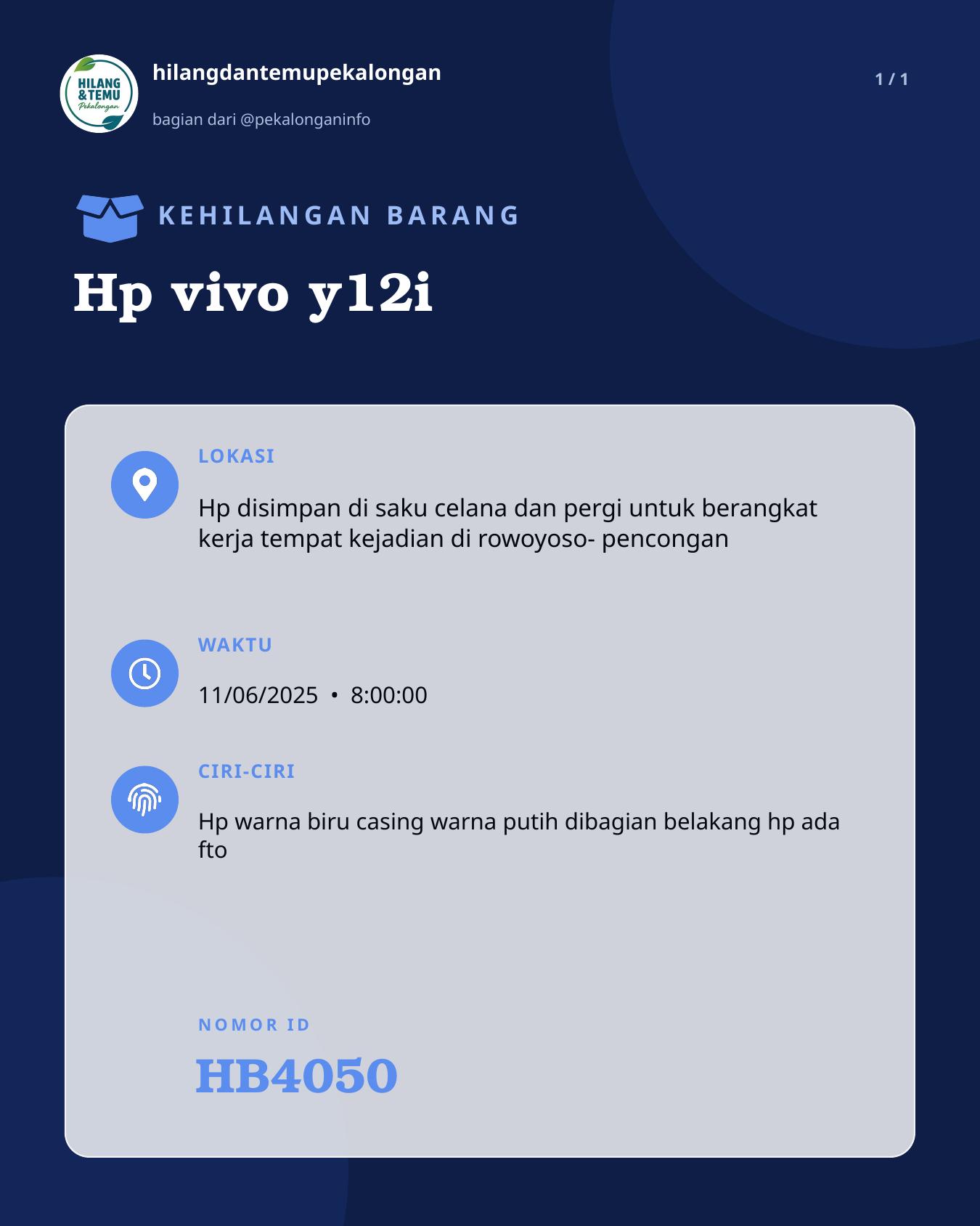 Slide laporan Hp vivo y12i (HB4050)