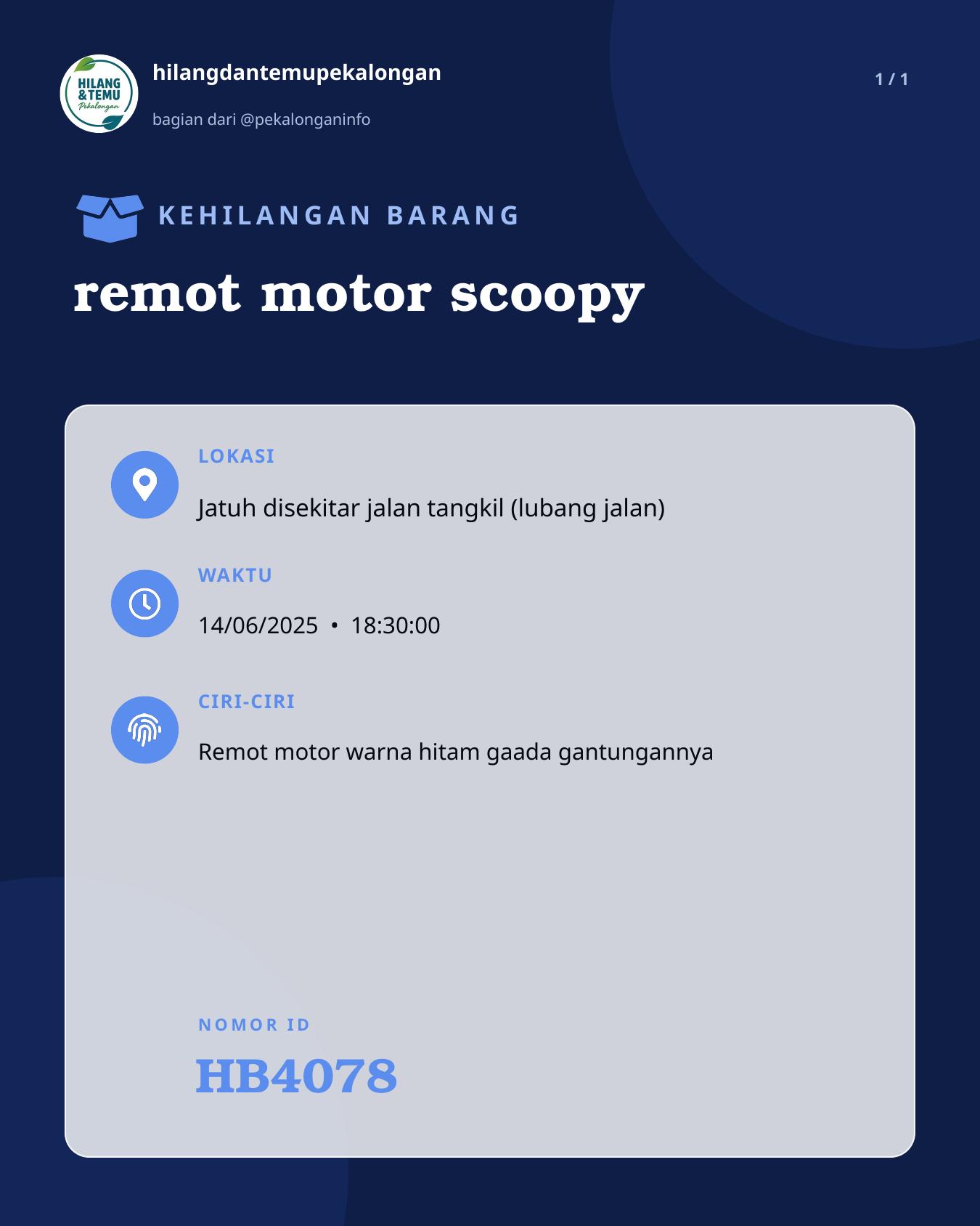 Slide laporan remot motor scoopy (HB4078)