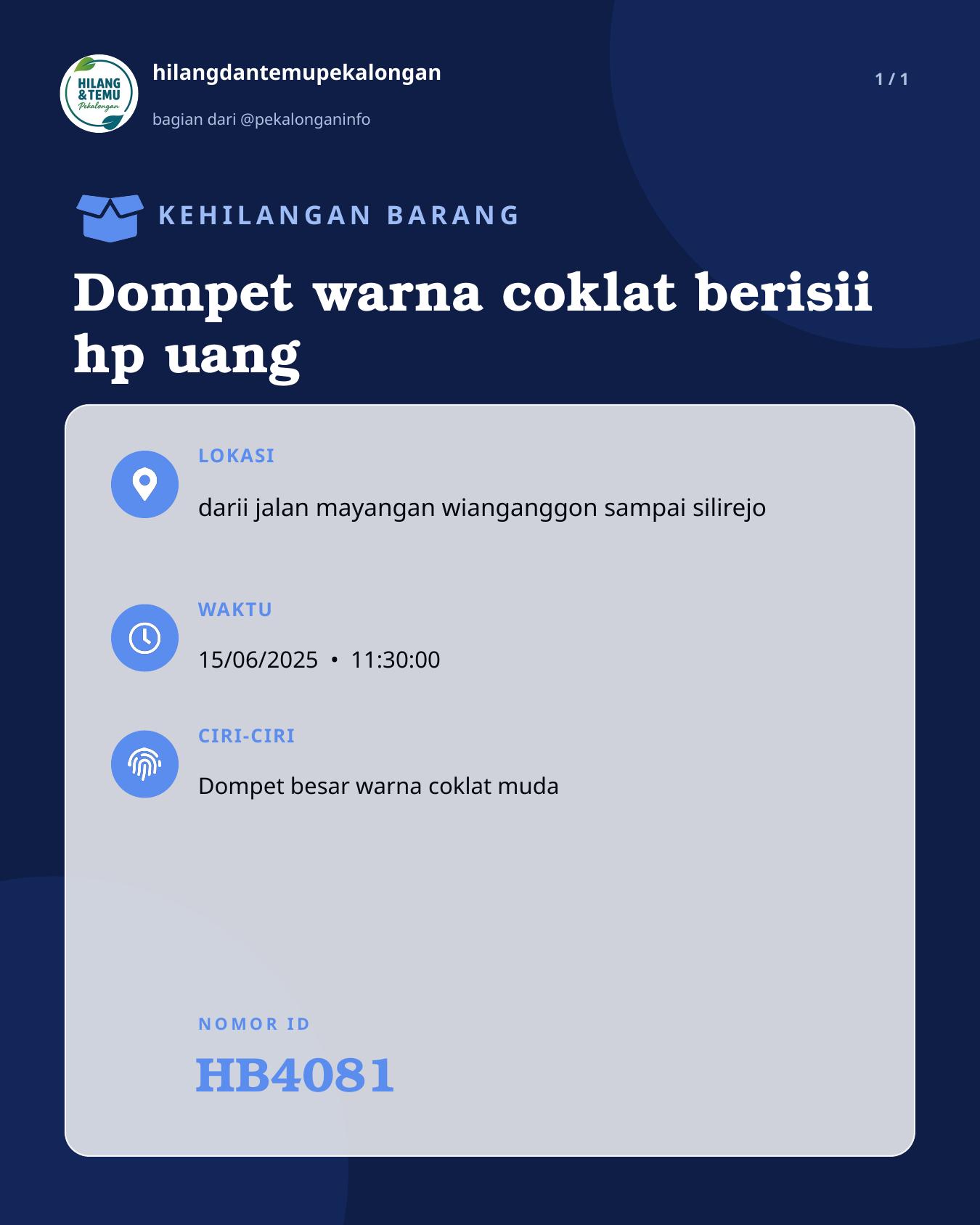 Slide laporan Dompet warna coklat berisii hp uang (HB4081)