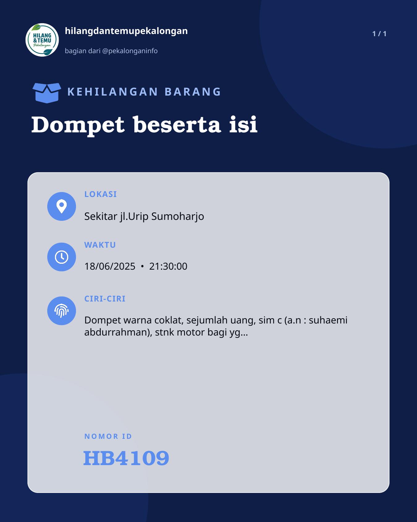 Slide laporan Dompet beserta isi (HB4109)