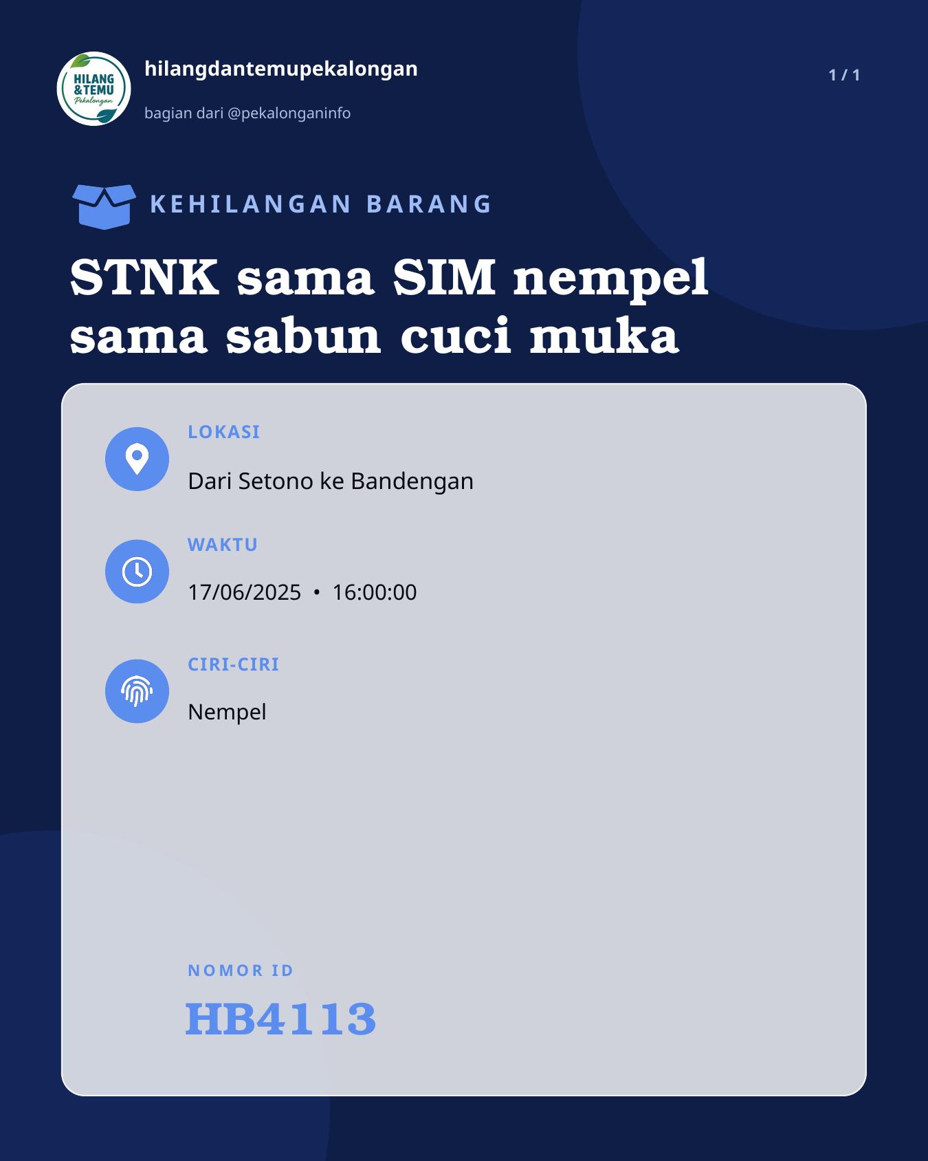 Slide laporan STNK sama SIM nempel sama sabun cuci muka (HB4113)