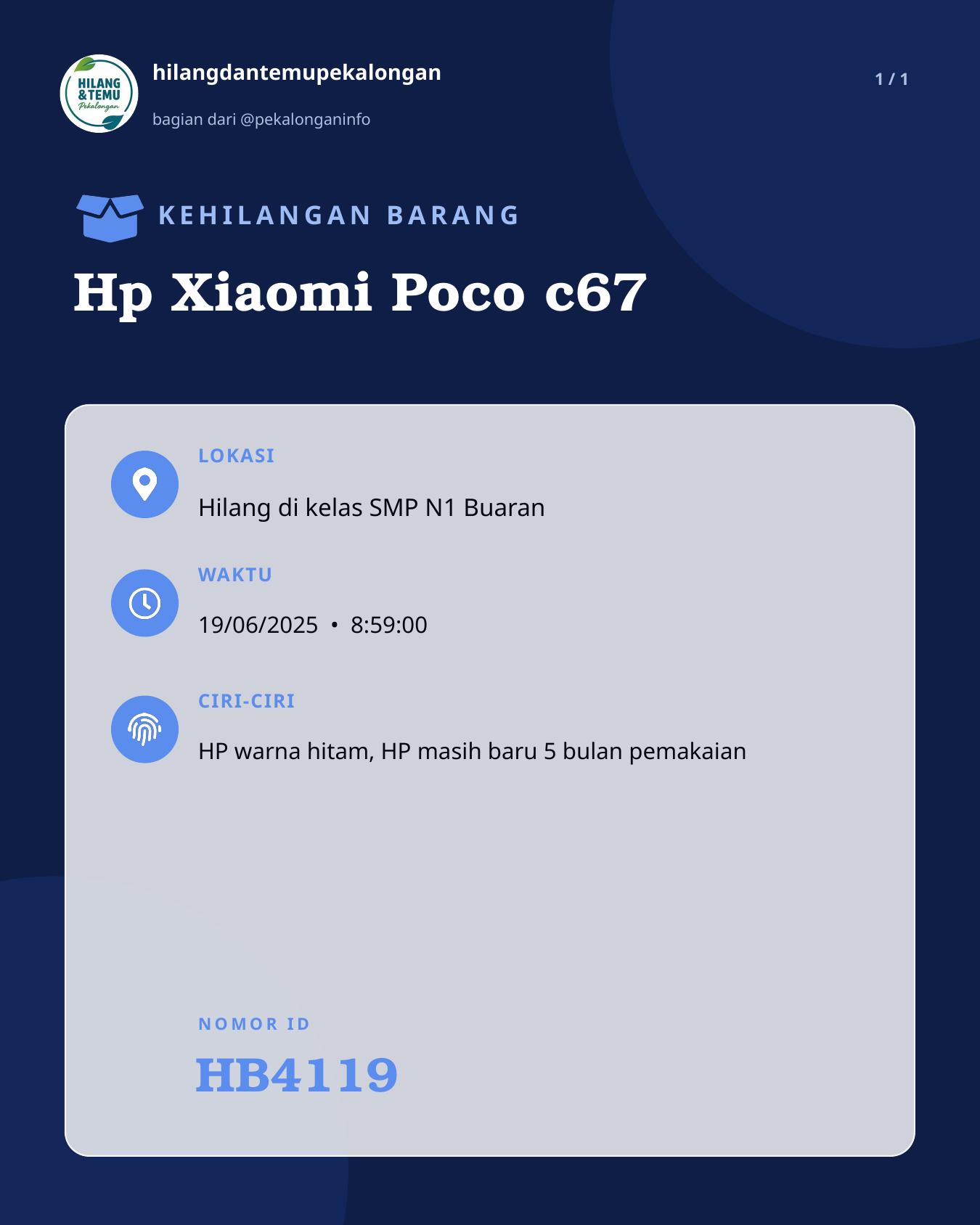 Slide laporan Hp Xiaomi Poco c67 (HB4119)
