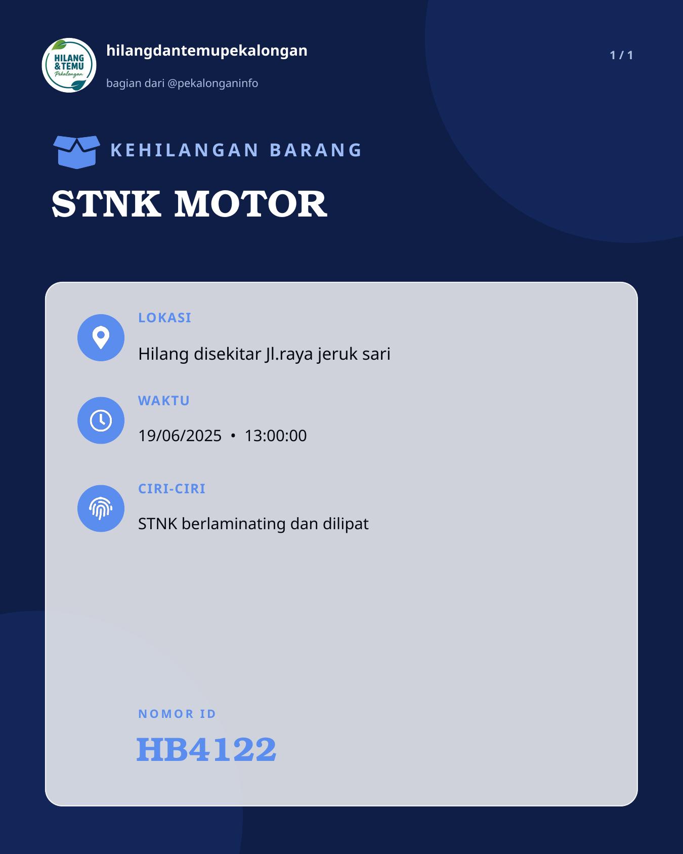Slide laporan STNK MOTOR (HB4122)