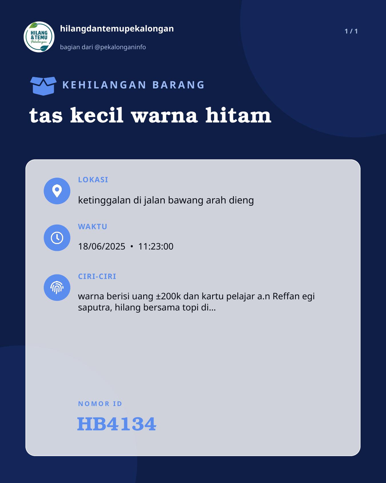 Slide laporan tas kecil warna hitam (HB4134)