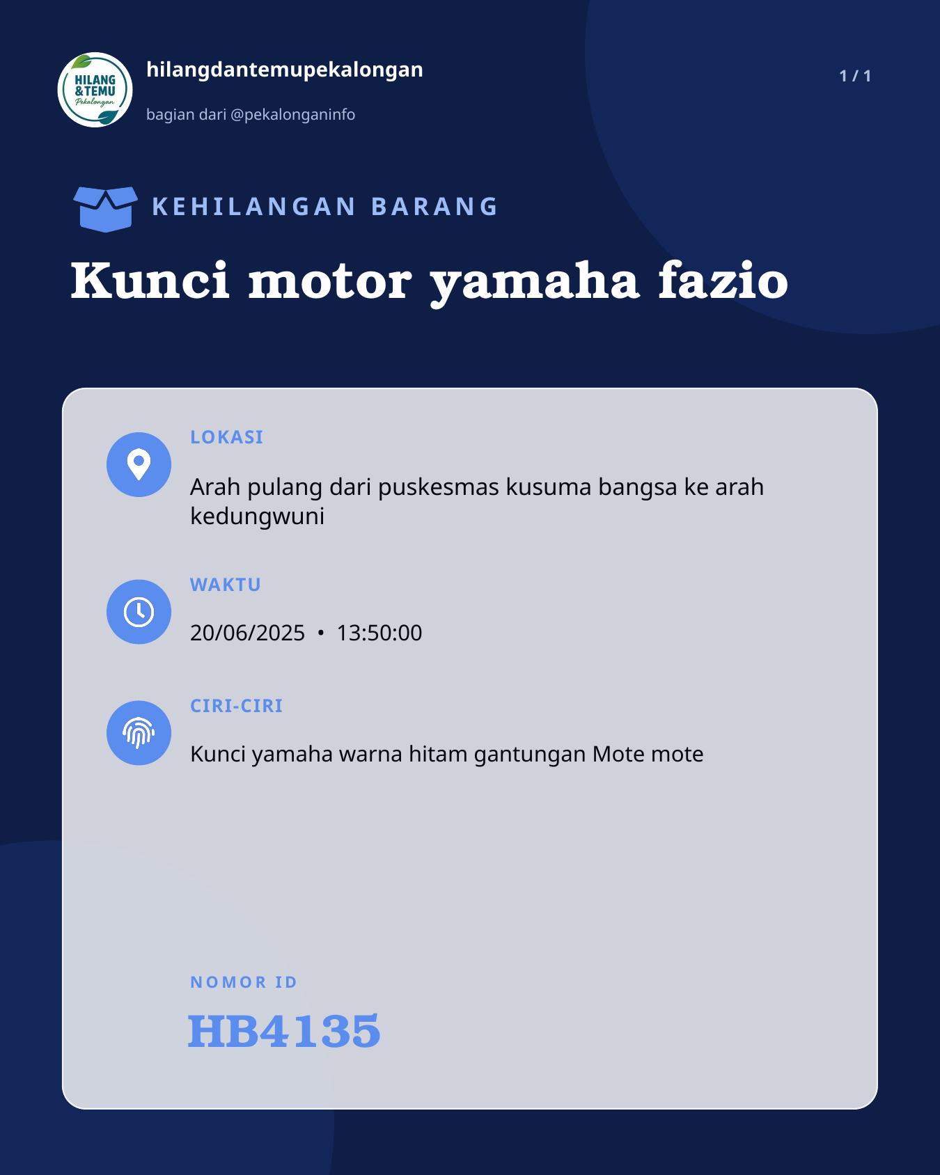 Slide laporan Kunci motor yamaha fazio (HB4135)