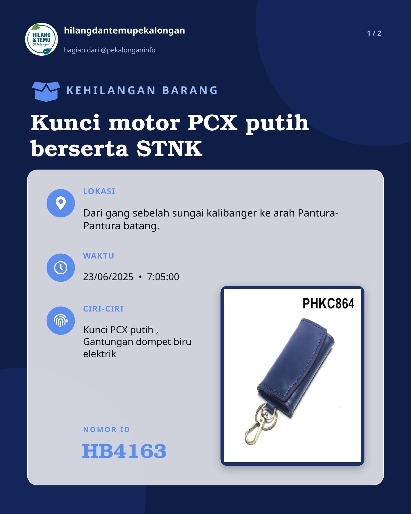Slide 1 laporan Kunci motor PCX putih berserta STNK