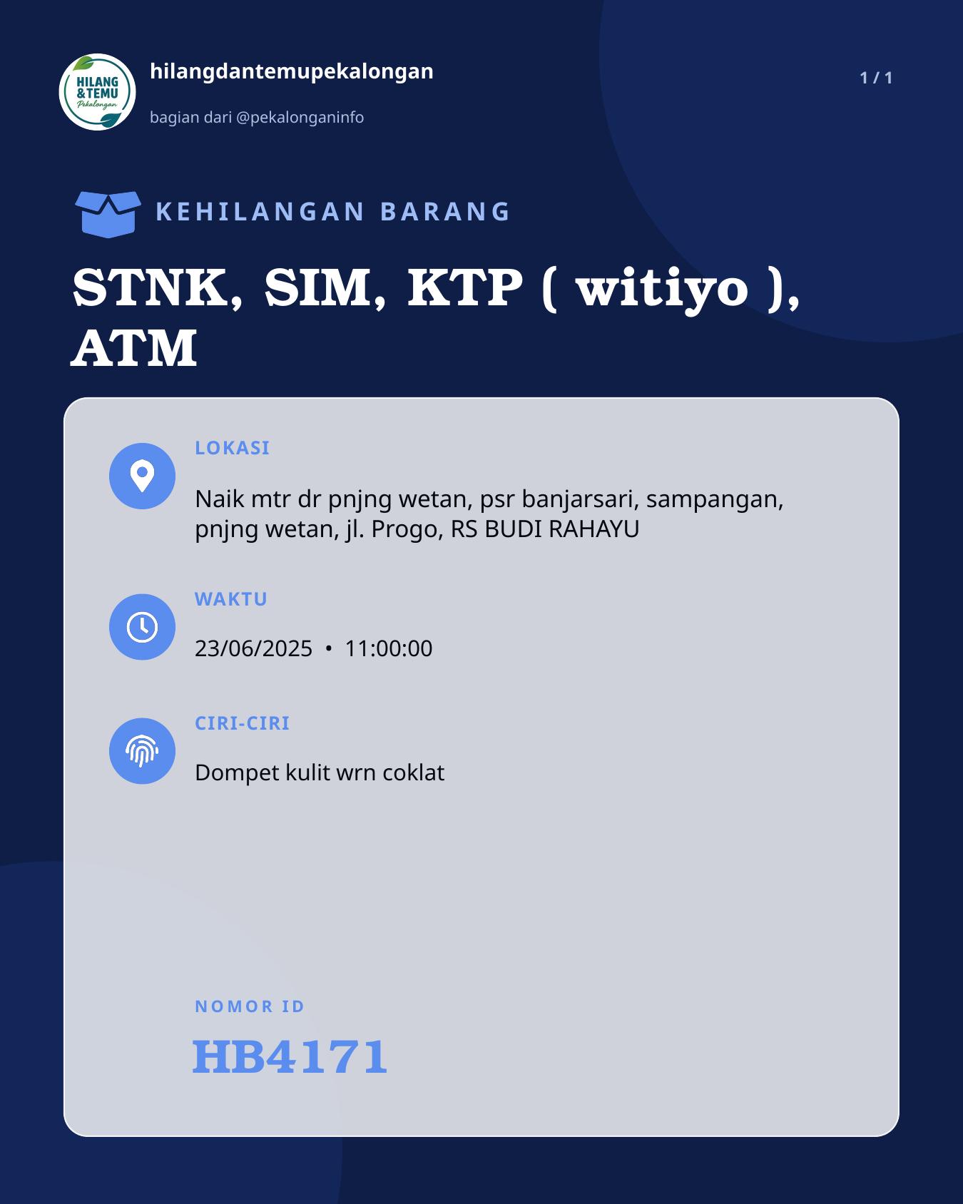 Slide laporan STNK, SIM, KTP ( witiyo ), ATM (HB4171)