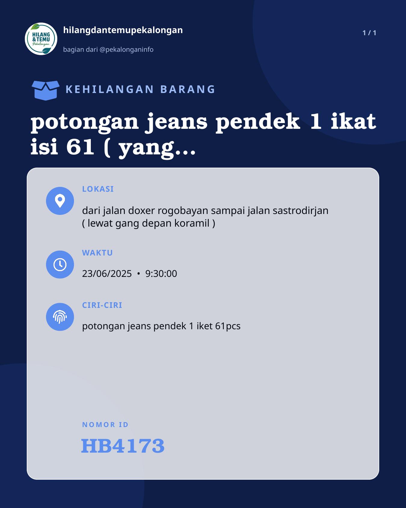 Slide laporan potongan jeans pendek 1 ikat isi 61 ( yang menemukan mendapat imbalan ) (HB4173)