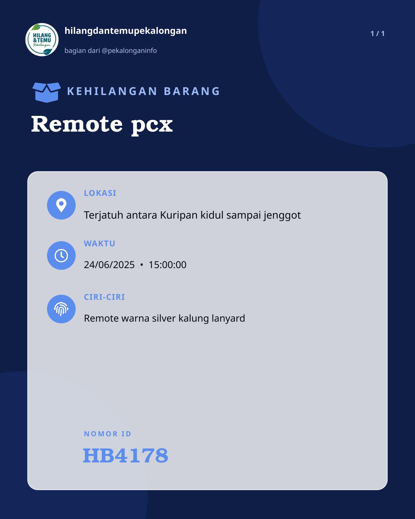Slide laporan Remote pcx (HB4178)