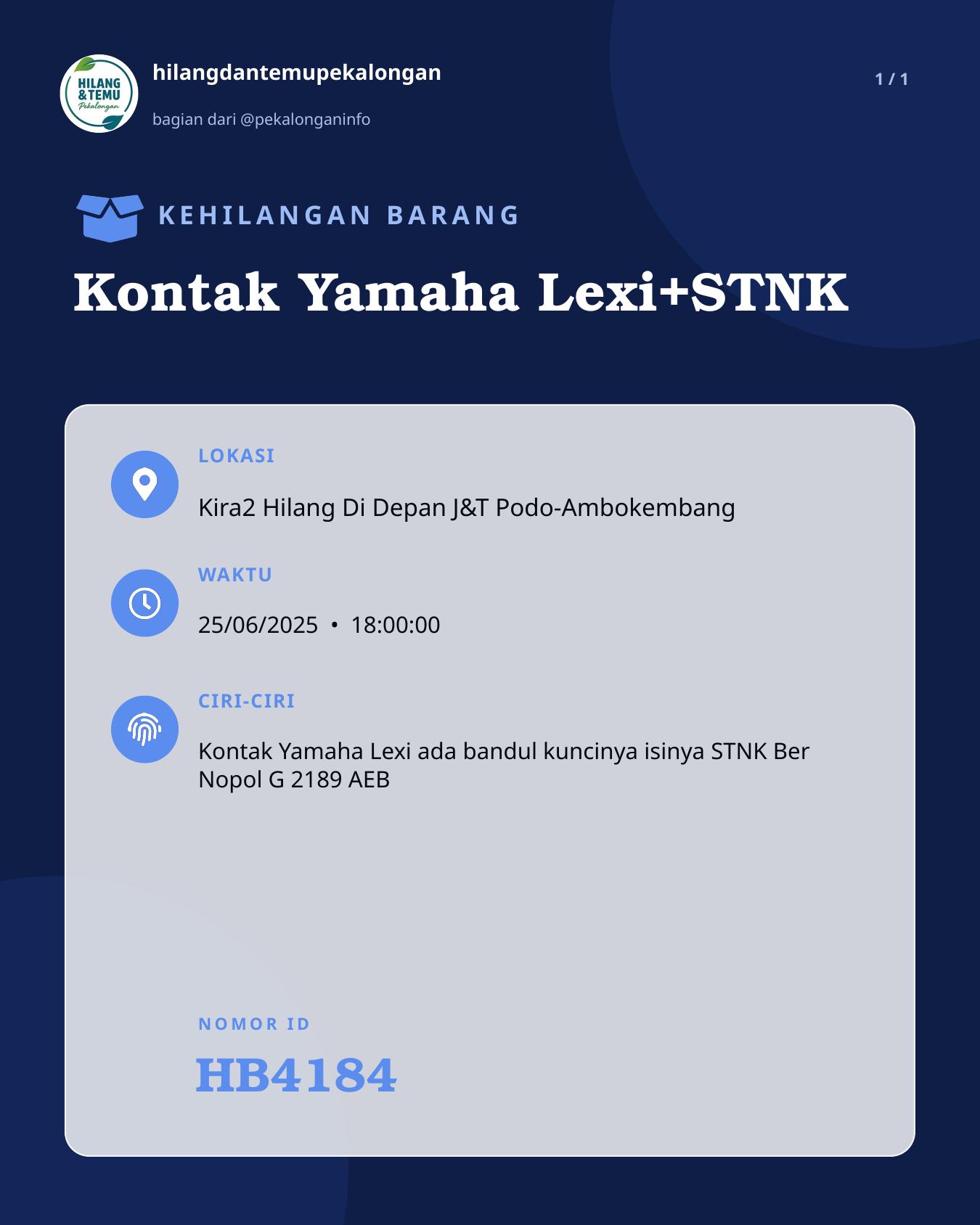 Slide laporan Kontak Yamaha Lexi+STNK (HB4184)