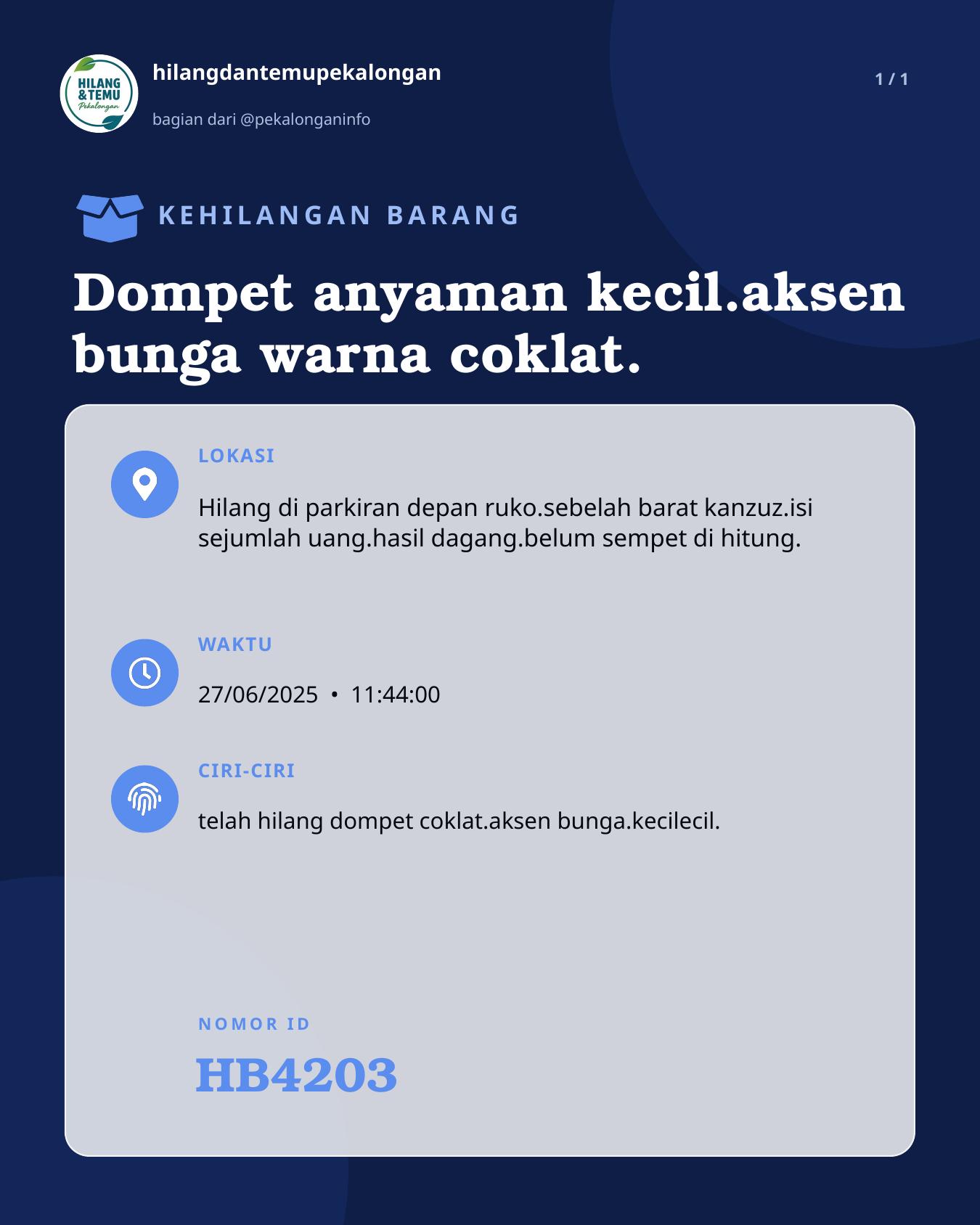 Slide laporan Dompet anyaman kecil.aksen bunga warna coklat. (HB4203)