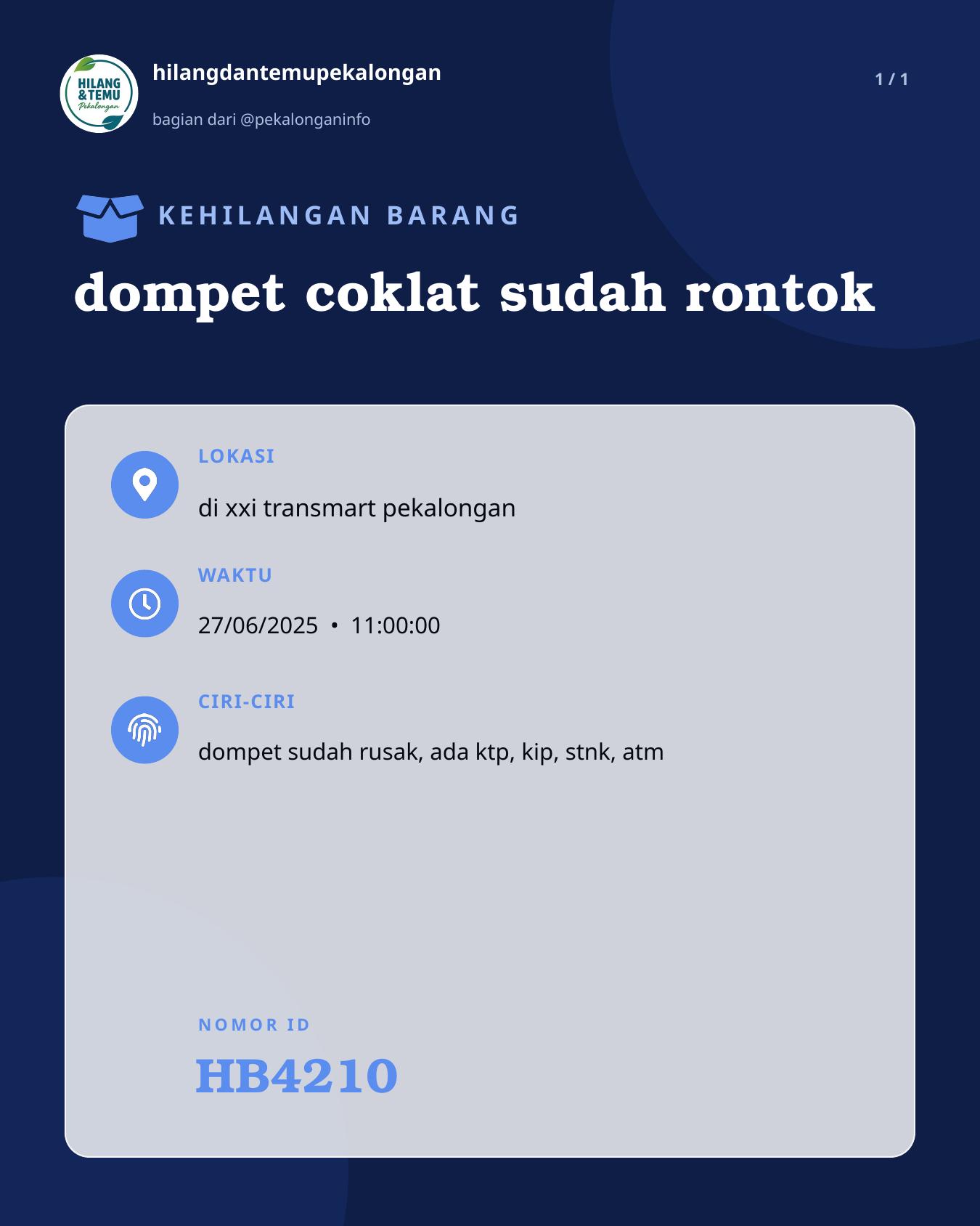 Slide laporan dompet coklat sudah rontok (HB4210)