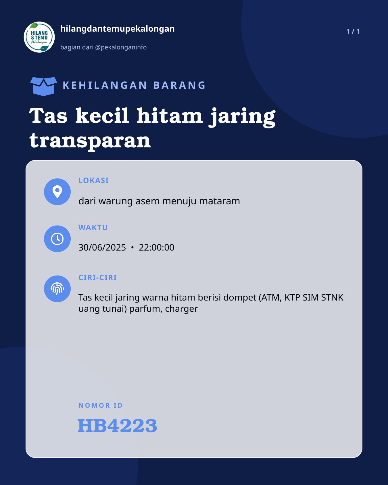 Slide laporan Tas kecil hitam jaring transparan (HB4223)