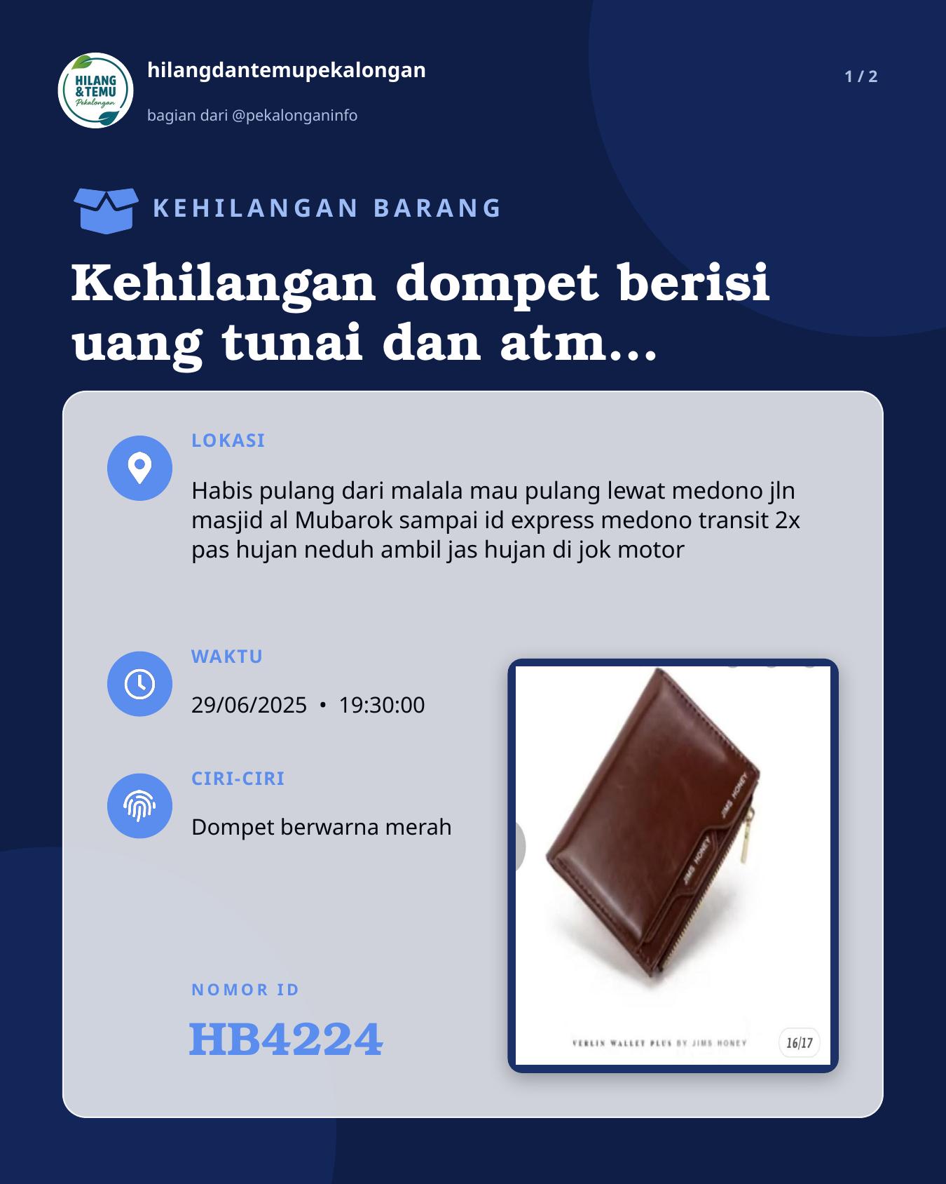 Slide 1 laporan Kehilangan dompet berisi uang tunai dan atm dan data penting