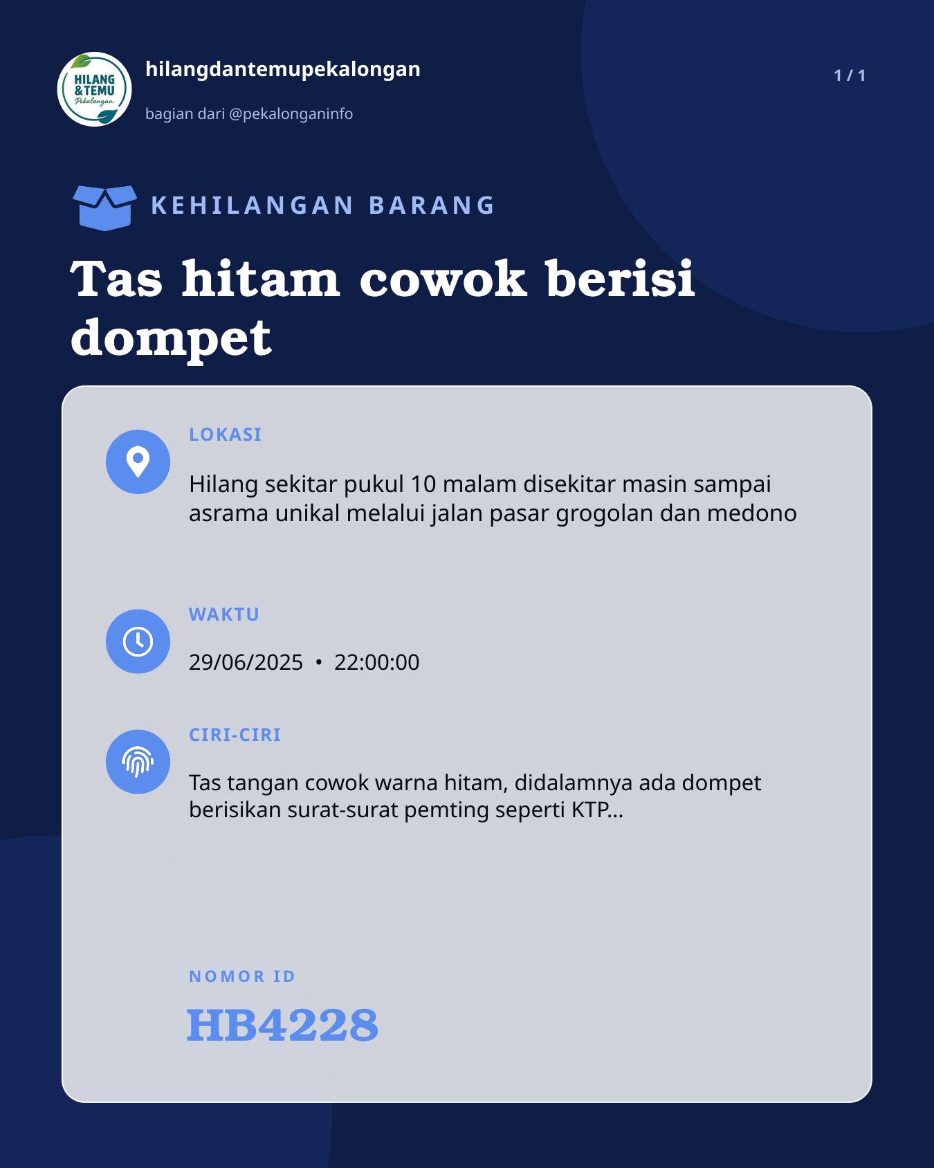 Slide laporan Tas hitam cowok berisi dompet (HB4228)
