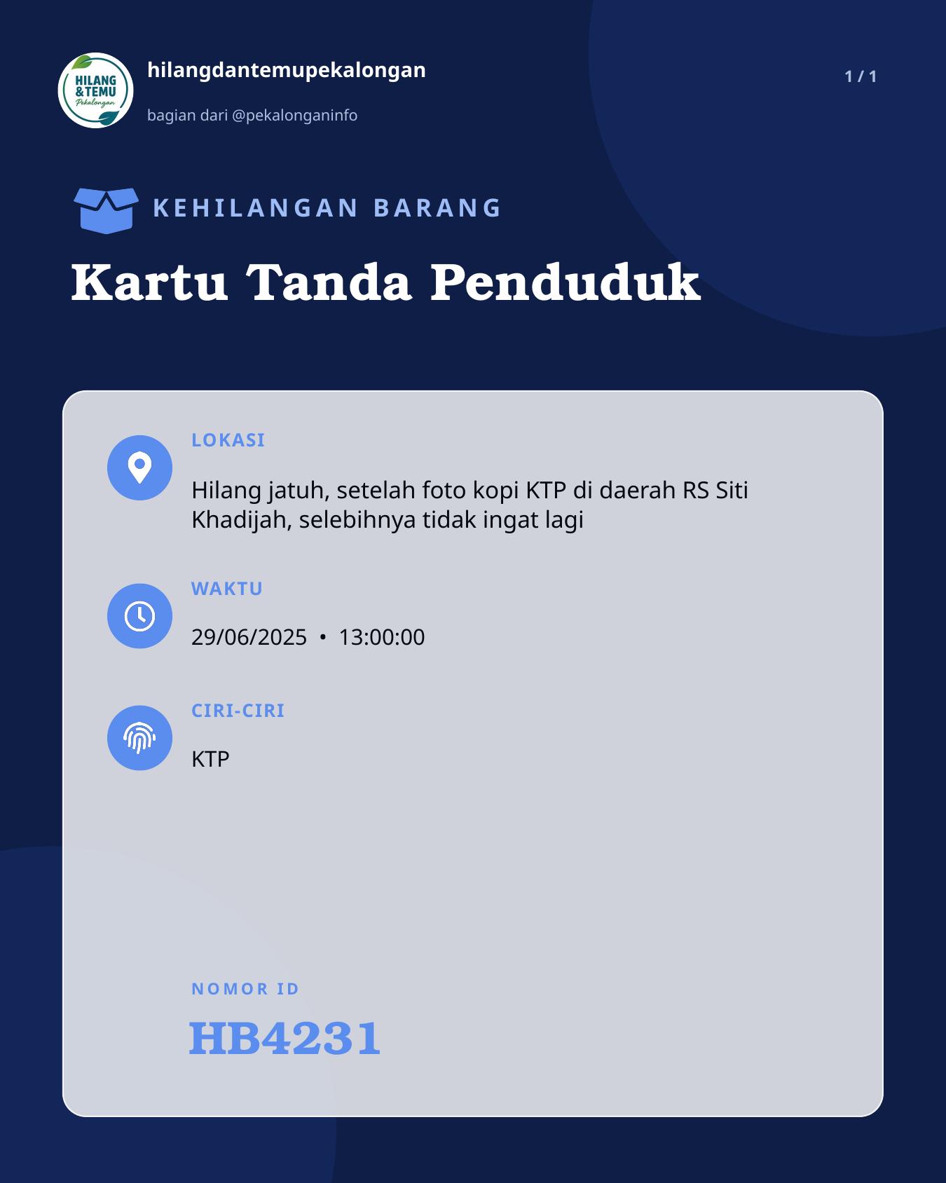 Slide laporan Kartu Tanda Penduduk (HB4231)