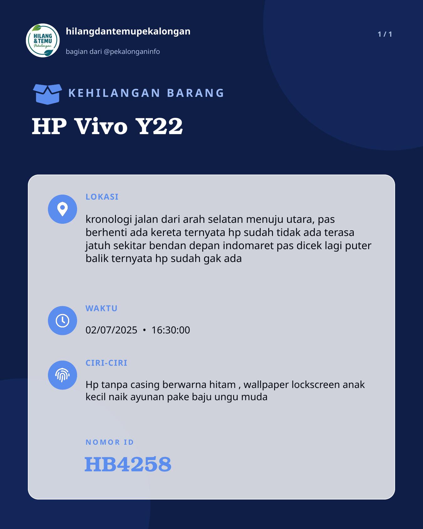 Slide laporan HP Vivo Y22 (HB4258)