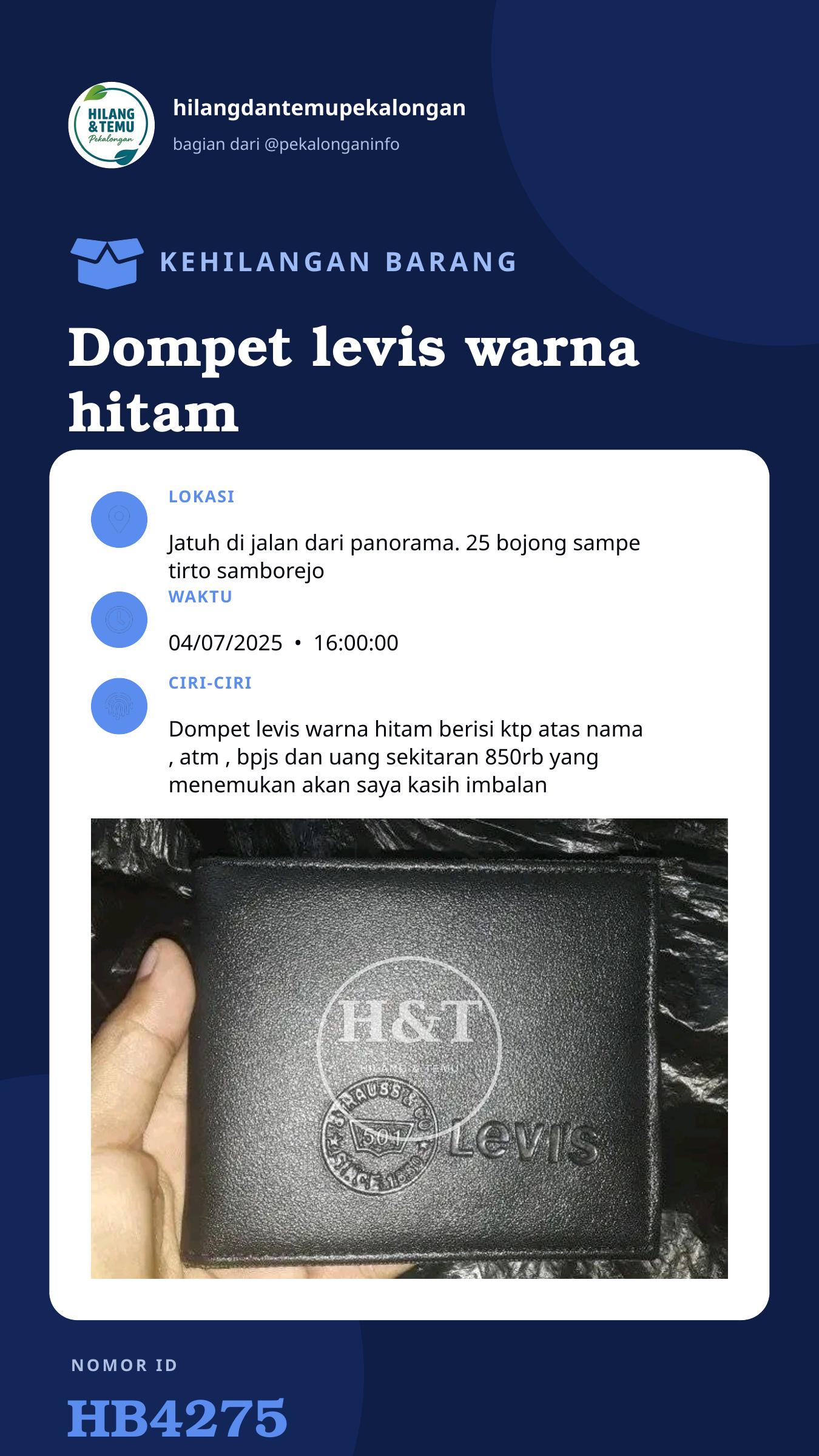 Story 9:16 laporan Dompet levis warna hitam