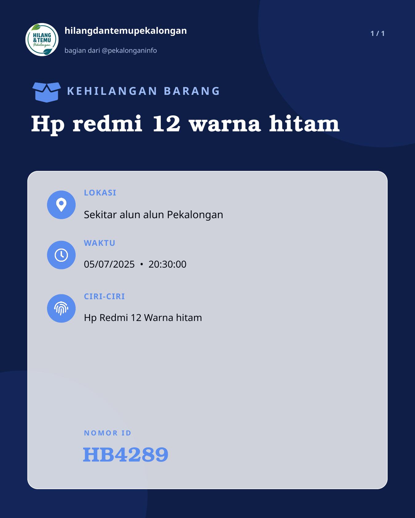 Slide laporan Hp redmi 12 warna hitam (HB4289)