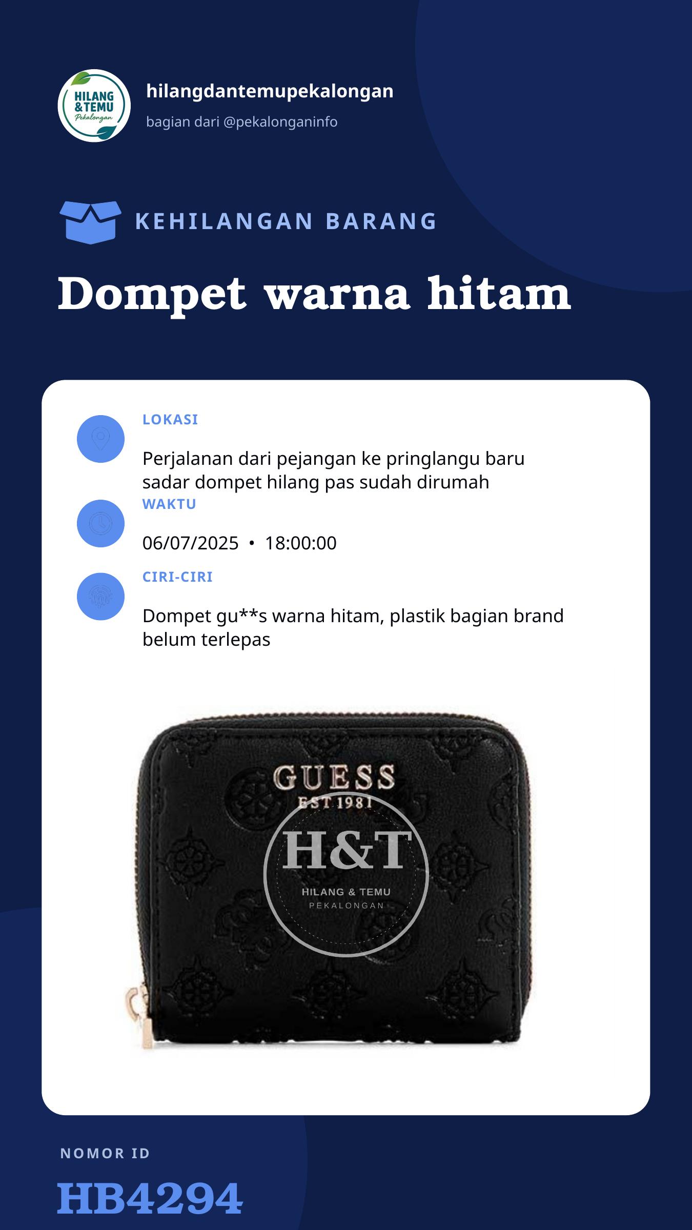 Story 9:16 laporan Dompet warna hitam