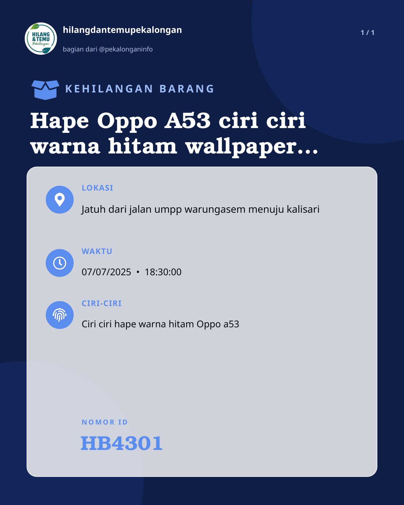 Slide laporan Hape Oppo A53 ciri ciri warna hitam wallpaper cewek (HB4301)