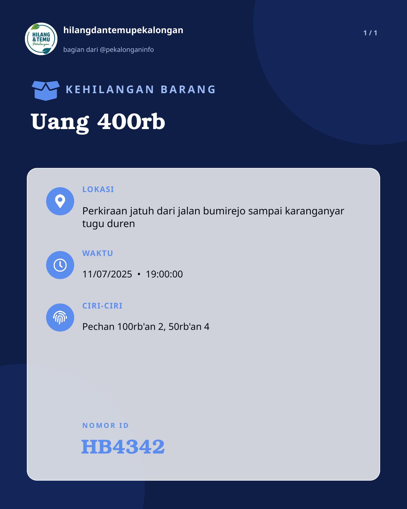 Slide laporan Uang 400rb (HB4342)