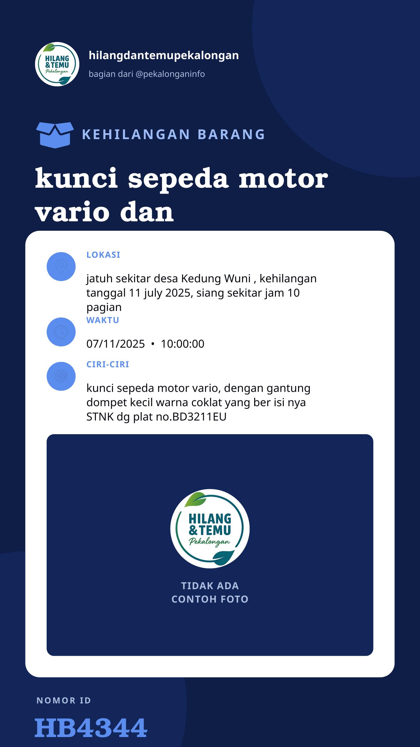 Story 9:16 laporan kunci sepeda motor vario dan STNK