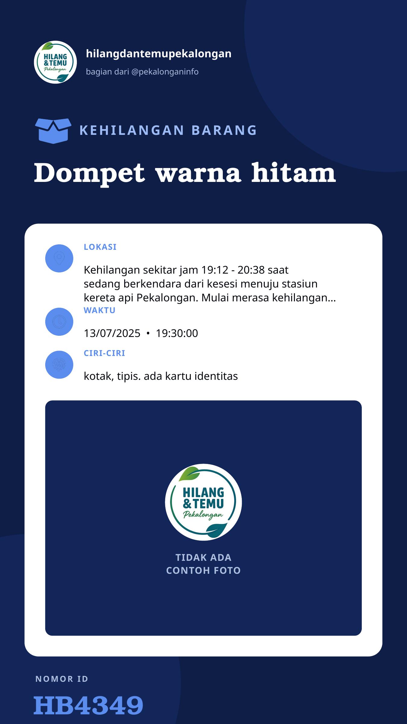 Story 9:16 laporan Dompet warna hitam