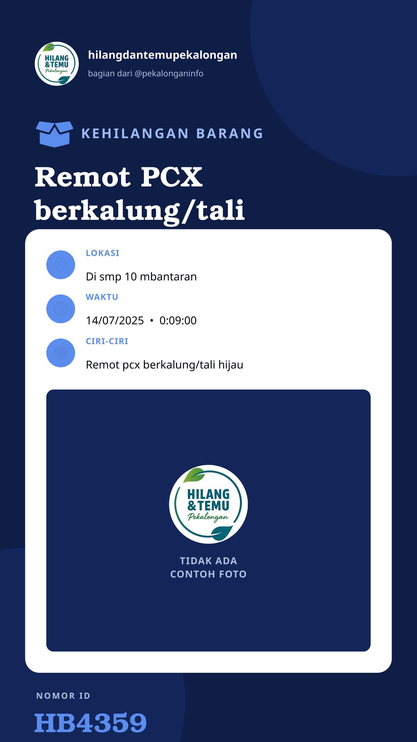 Story 9:16 laporan Remot PCX berkalung/tali berwarna hijau