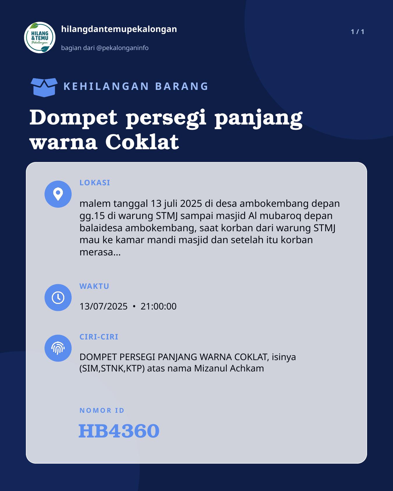 Slide laporan Dompet persegi panjang warna Coklat (HB4360)