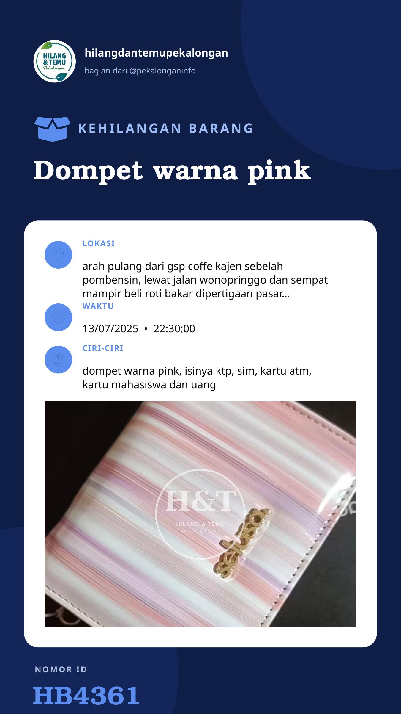 Story 9:16 laporan Dompet warna pink