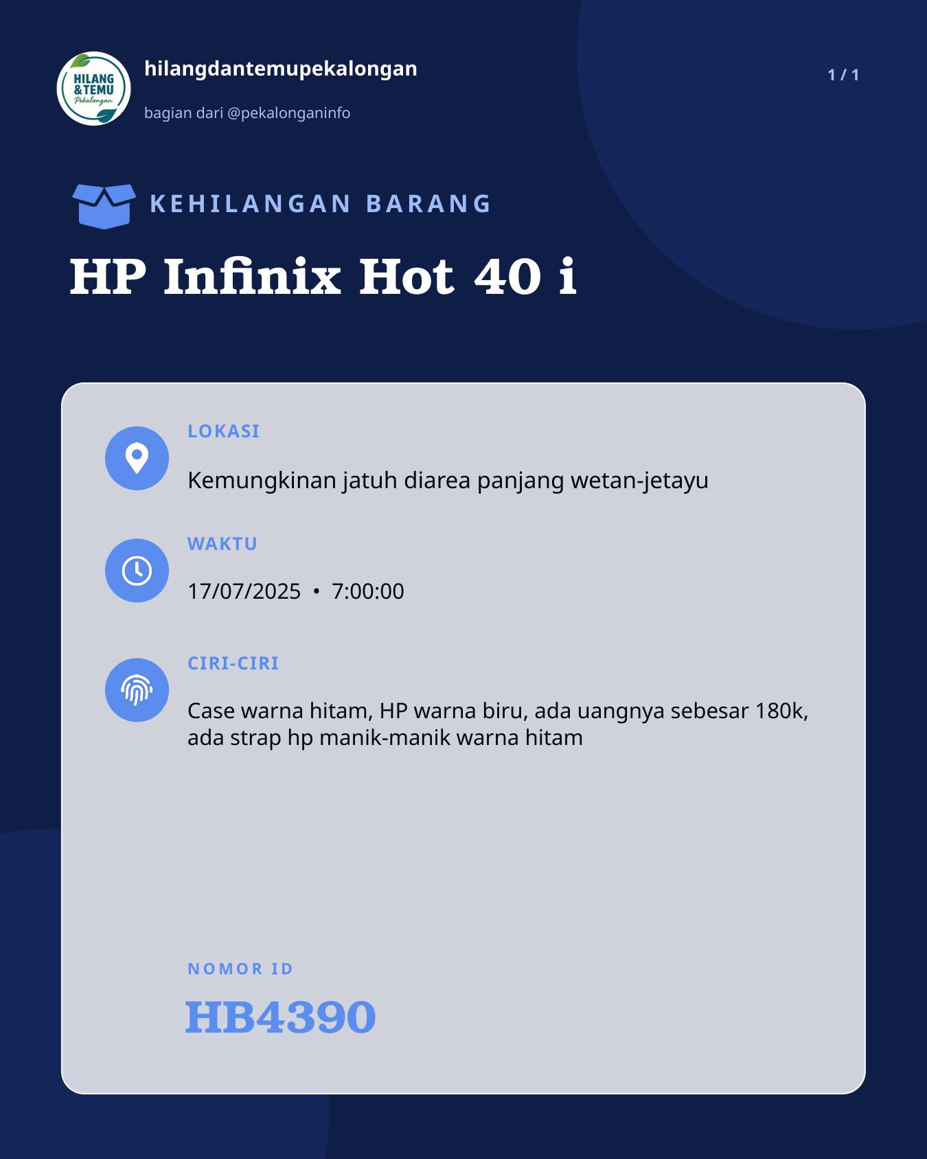 Slide laporan HP Infinix Hot 40 i (HB4390)