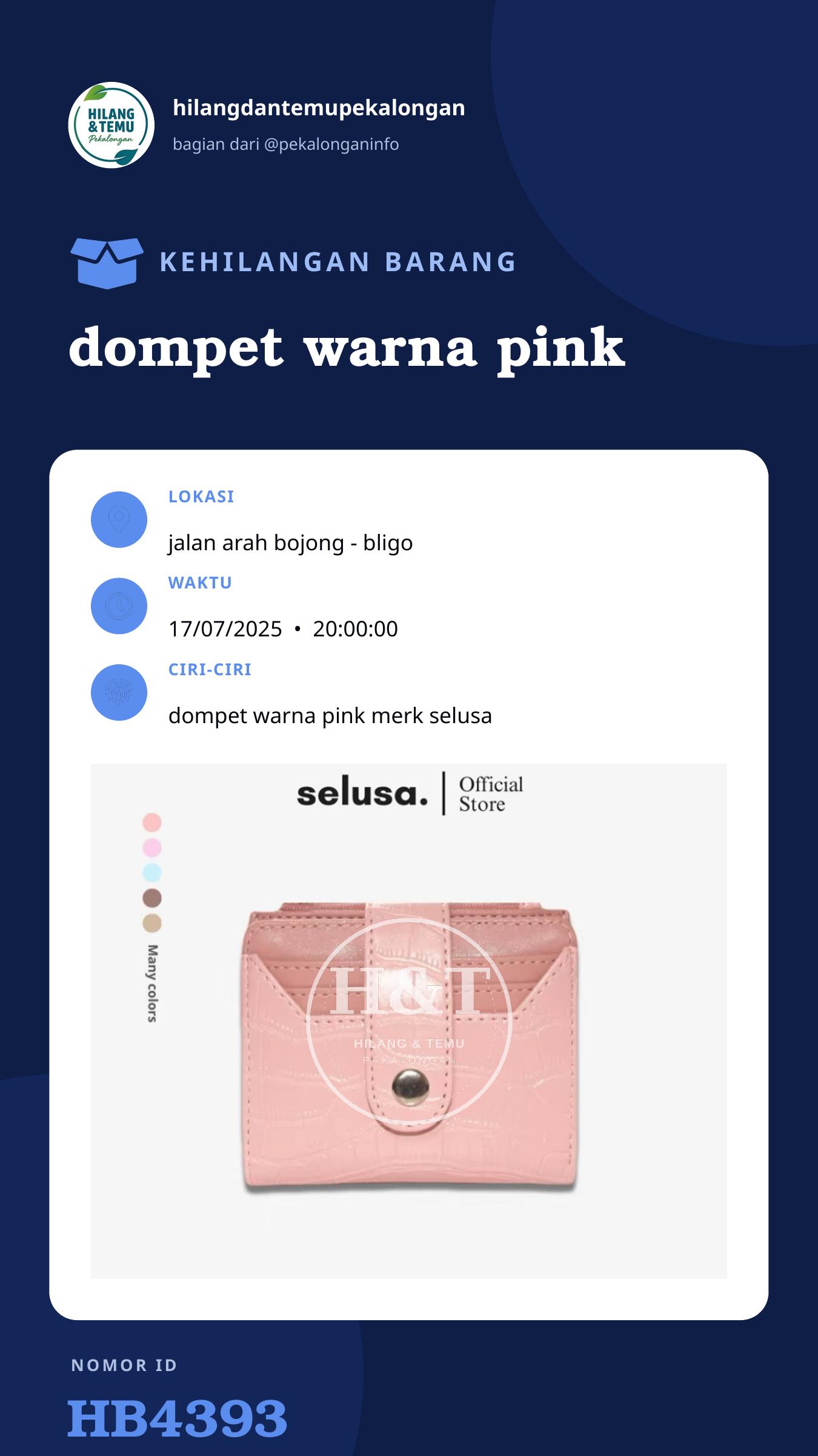 Story 9:16 laporan dompet warna pink