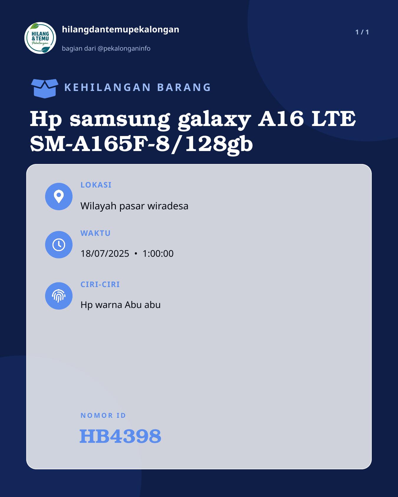 Slide laporan Hp samsung galaxy A16 LTE SM-A165F-8/128gb (HB4398)