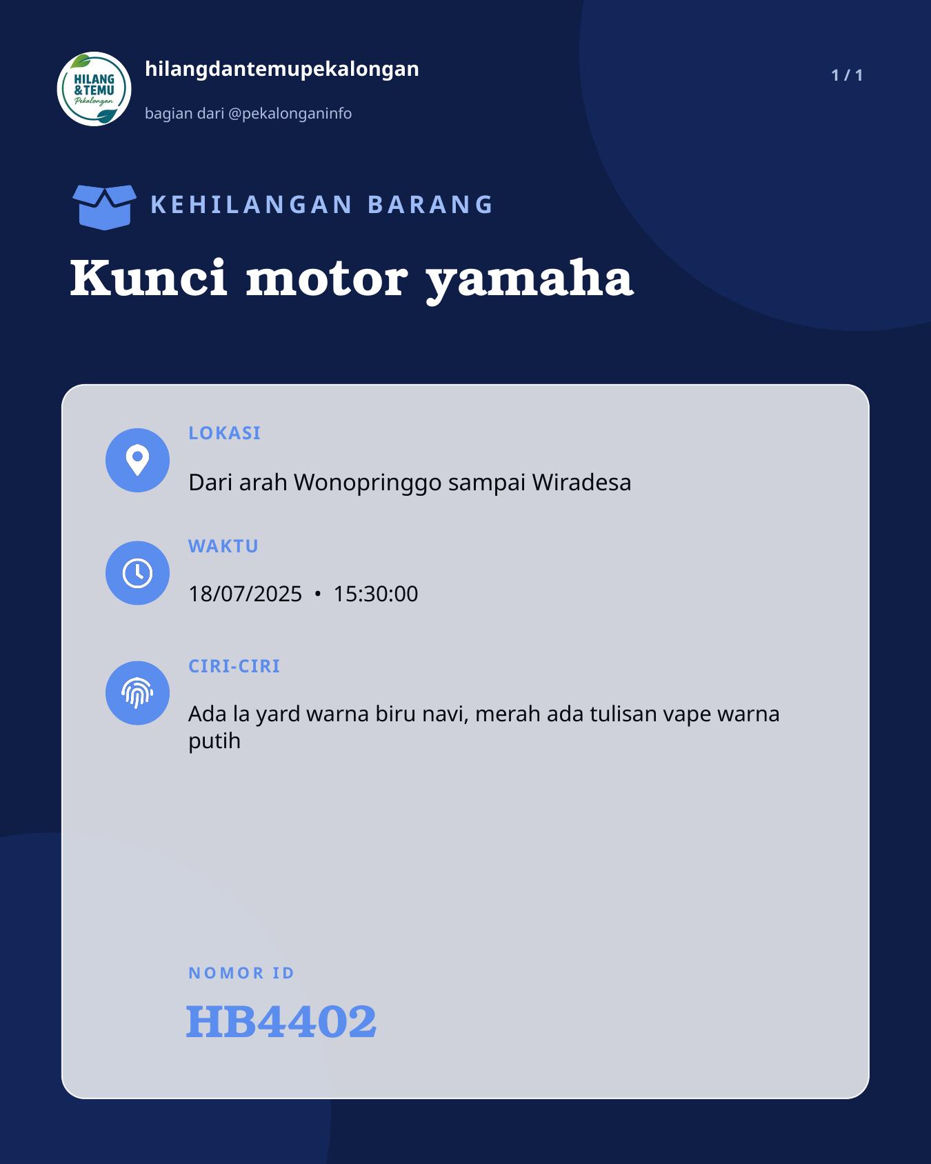 Slide laporan Kunci motor yamaha (HB4402)
