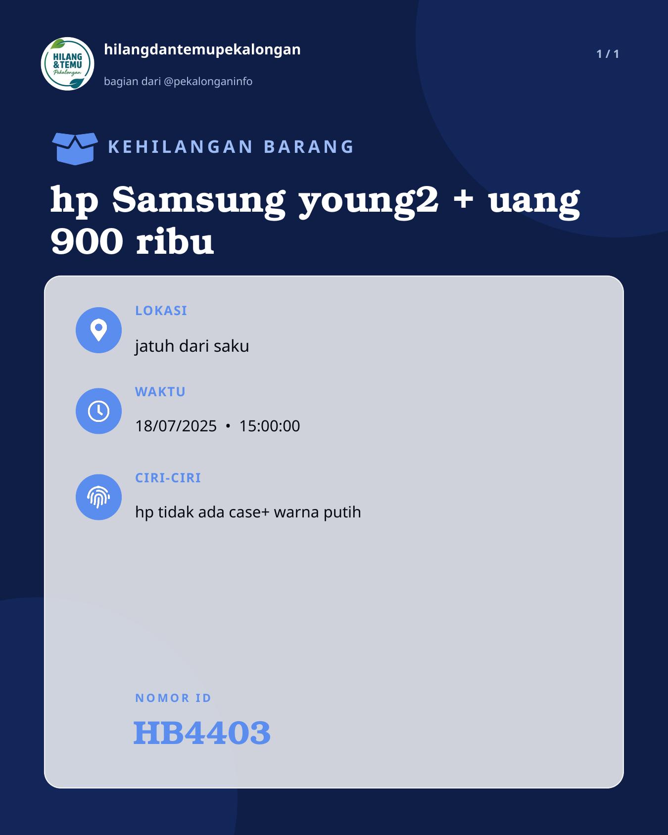 Slide laporan hp Samsung young2 + uang 900 ribu (HB4403)