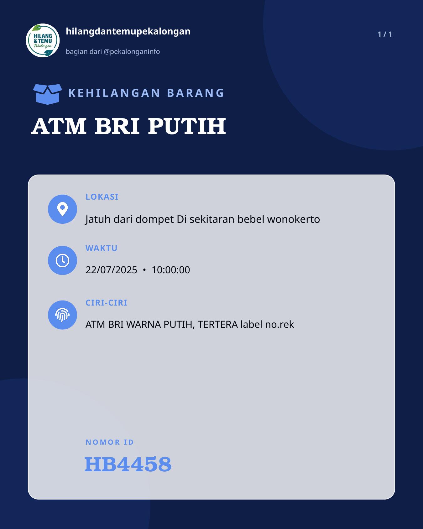 Slide laporan ATM BRI PUTIH (HB4458)